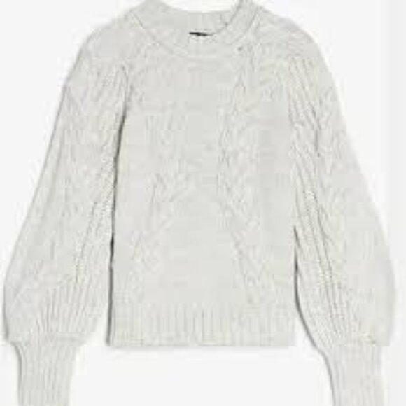 NEW Express Chunky Cable Knit Balloon Long Sleeve Crew Neck Pull Over Sweater XS - Picture 3 of 3
